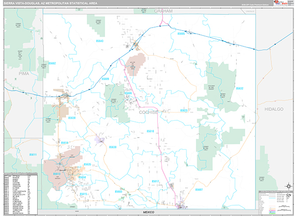 Sierra Vista-Douglas Metro Area Wall Map Premium Style